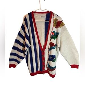 Vintage 90's Maria Christina Flag Cardigan Women's Large(?) Hand Knit Nautical